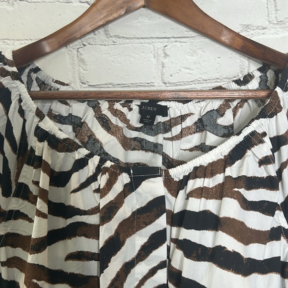 J. Crew Brown & White Zebra Print Puff Sleeve Top Size Medium - Picture 4 of 11